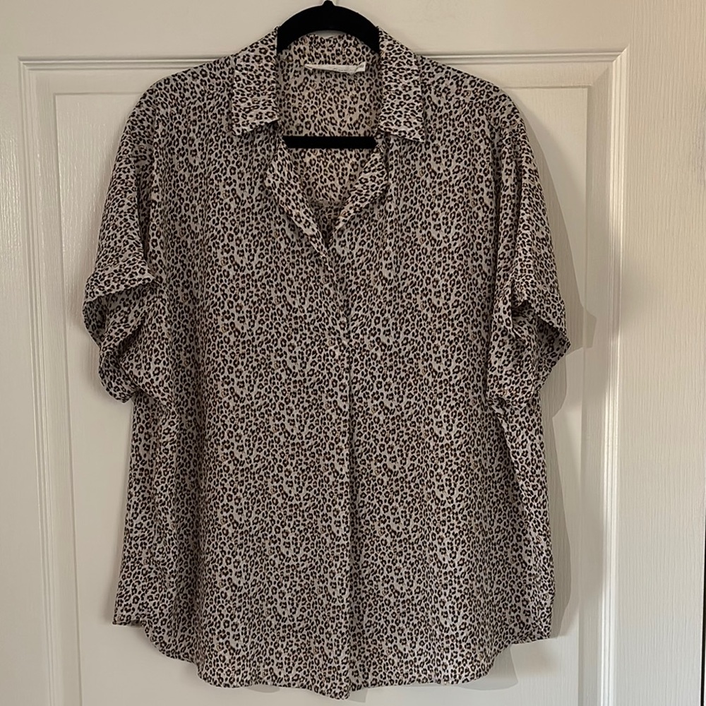 All in Favor Brown and White Blouse with Floral Print